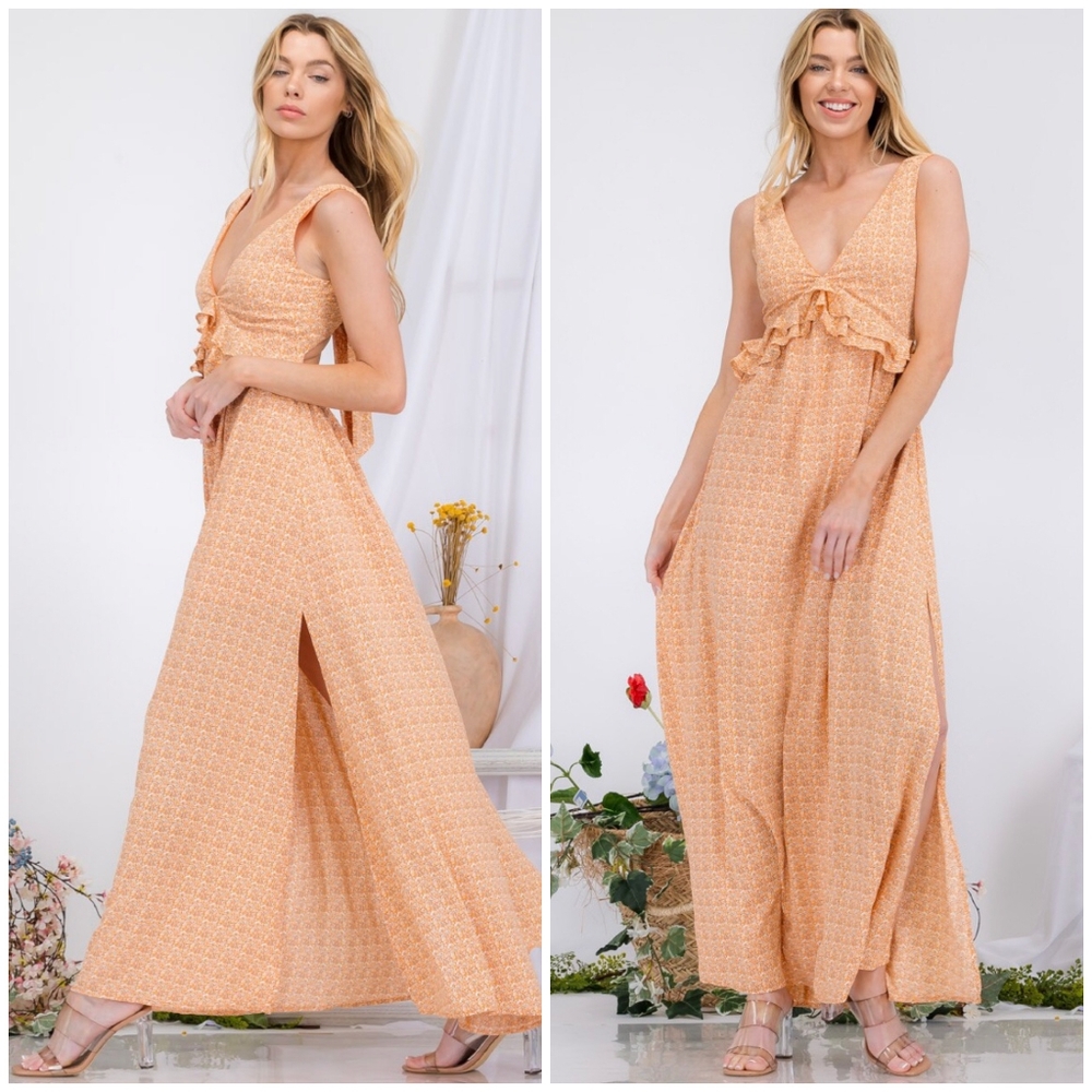 AMBITION Light Orange Open Bow Back Maxi Dress - Picture 6 of 9